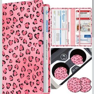 Pink Leopard Print Car Organizer Set